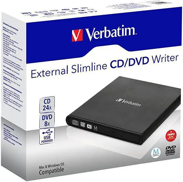 Alt view image 4 of 4 - External CD DVD Writer Compact Slimline USB Powered Mac PC Compatible Black 98938