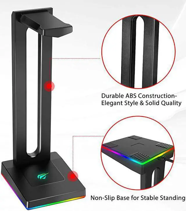 Alt view image 5 of 7 - RGB Headphones Stand with 35mm AUX and 2 USB Ports Headphone Holder for Gamers Gaming PC Accessories Desk