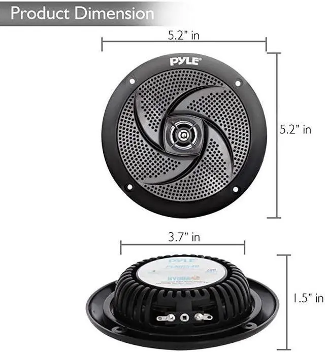 Alt view image 3 of 6 - Marine Speakers 4 Inch 2 Way Waterproof and Weather Resistant Outdoor Audio Stereo Sound System with 100 Watt Power and Low Profile Slim Style Design 1 Pair PLMRS4B Black
