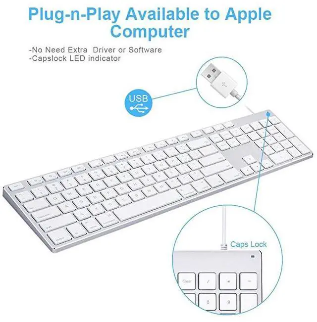 Alt view image 6 of 6 - USB Wired Keyboard with Numeric Keypad for Apple Mac Pro Mini Mac iMac iMac Pro MacBook ProAir