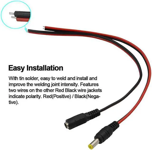 Alt view image 6 of 6 - Real 18AWG 43x2pcs Copper Strands 10 Pairs DC Power Pigtail Cable Wire 12V 5A Male Female Connectors for CCTV Security Camera and Lighting Power Adapter by  21mm x 55mm Ultra Thick