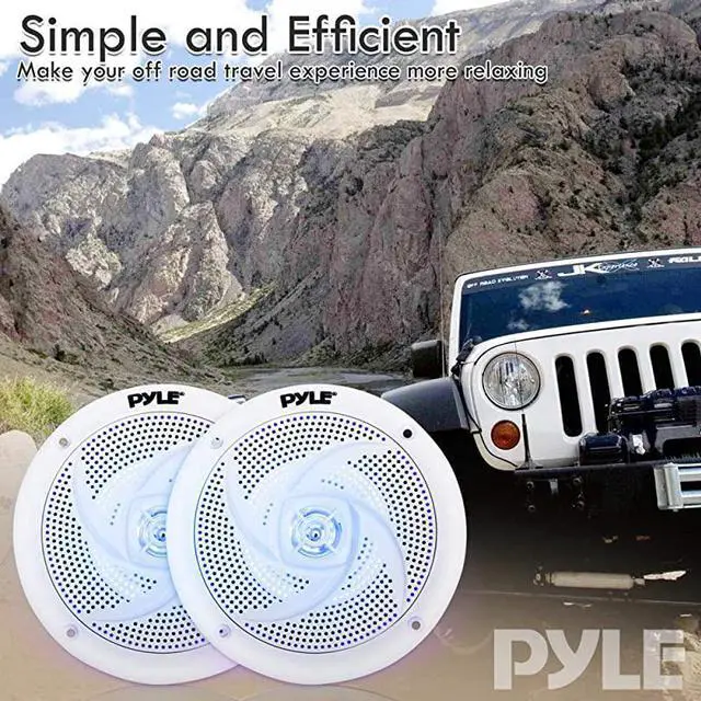 Alt view image 7 of 7 - LowProfile Waterproof Marine Speakers 240W 65 Inch 2 Way 1 Pair Slim Style Waterproof Weather Resistant Outdoor Audio Stereo Sound System wBlue Illuminating LED Lights  White