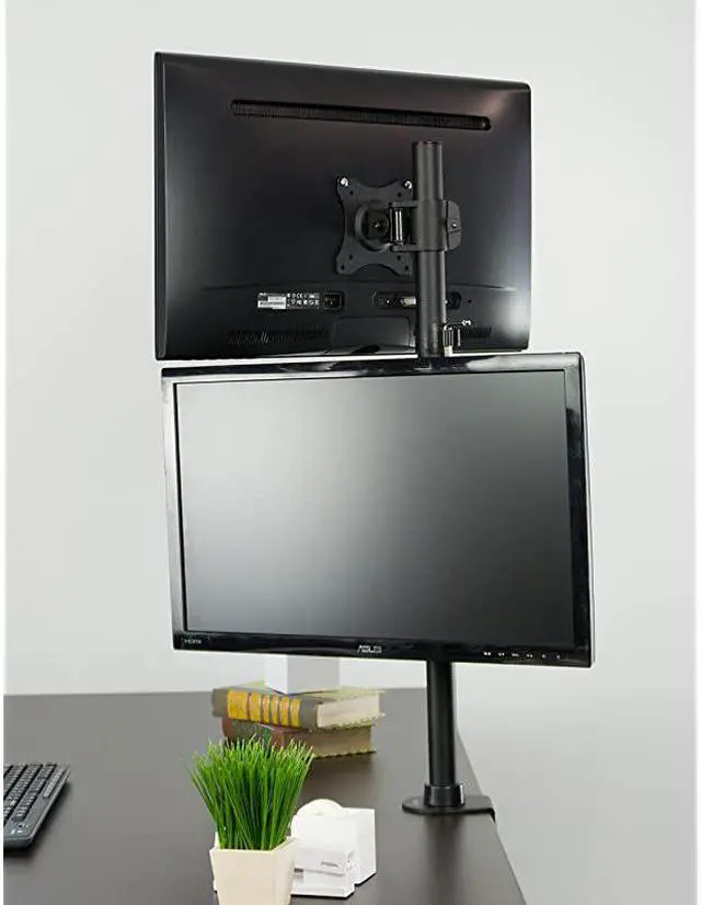 Alt view image 7 of 7 - Dual Computer Monitor Desk Mount Stand Vertical Array for 2 Screens up to 27 inches STANDV002R