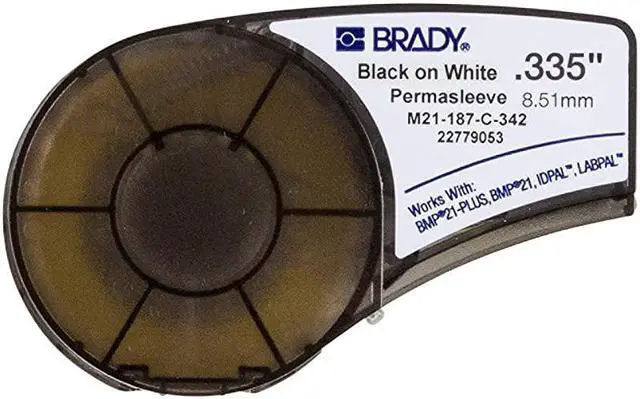 Main image of Official M21187C342 PermaSleeve HeatShrink Polyolefin Wire Marking Sleeves Black on White Designed for BMP21PLUS BMP21 ID PAL and LABPAL Printers 7 Length 0335quot Width