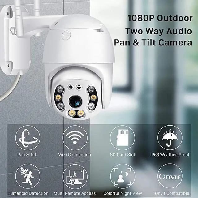 Alt view image 2 of 6 - Tilt Outdoor Security Camera 1080P Home WiFi IP Camera Tilt Dome Surveillance Cam Two Way Audio Motion Detection Clear Night Vision Onvif Waterproof CCTV Camera Support Max 128G SD