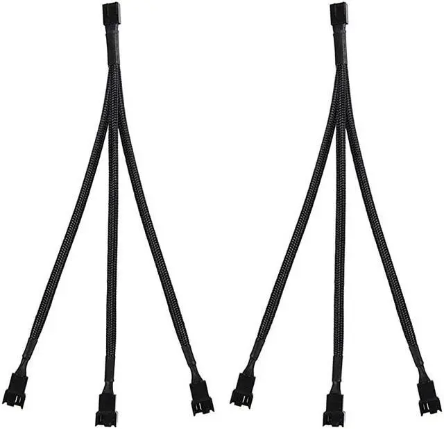 Main image of 2 Pack 4Pin PWM Fan Splitter Cable Sleeved Braided Adapter Computer PC Fan Power Extension Cable 1 to 3 Converter for Computer ATX Case 4Pin3Pin Cooling Fan Cable 106 1 to 3