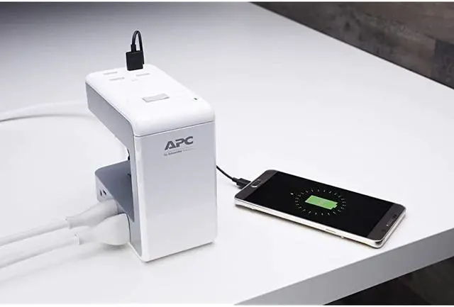 Alt view image 7 of 7 - Desk Mount Power Station PE6U4W, U-Shaped Surge Protector with USB Ports (4), Desk Clamp, 6 Outlet, 1080 Joules