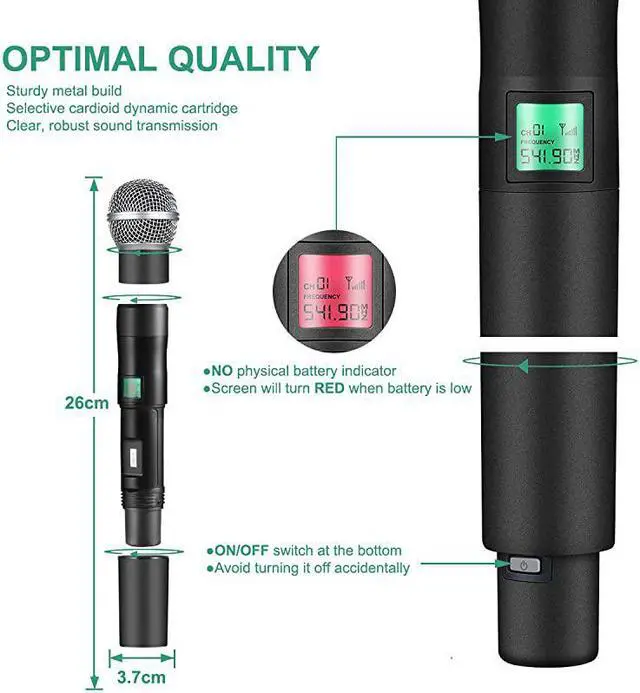 Alt view image 3 of 6 - Wireless Microphone System  4Channel UHF Cordless Mic Set With Four Handheld Mics All Metal Build Fixed Frequency Long Range 260ft Ideal for ChurchKaraokeWeddings Events PTU5000A