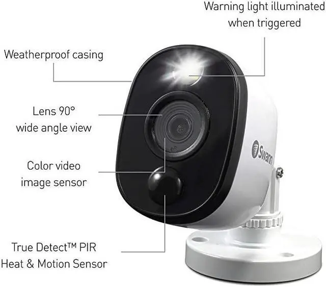 Alt view image 6 of 7 - 4 Channel 4 Camera Security System, Wired Surveillance 1080p HD DVR 1TB HDD, Audio Capture, Weatherproof, Color Night Vision, Heat & Motion Sensing Warning Light, Alexa + Google, SWDVK-445804WL