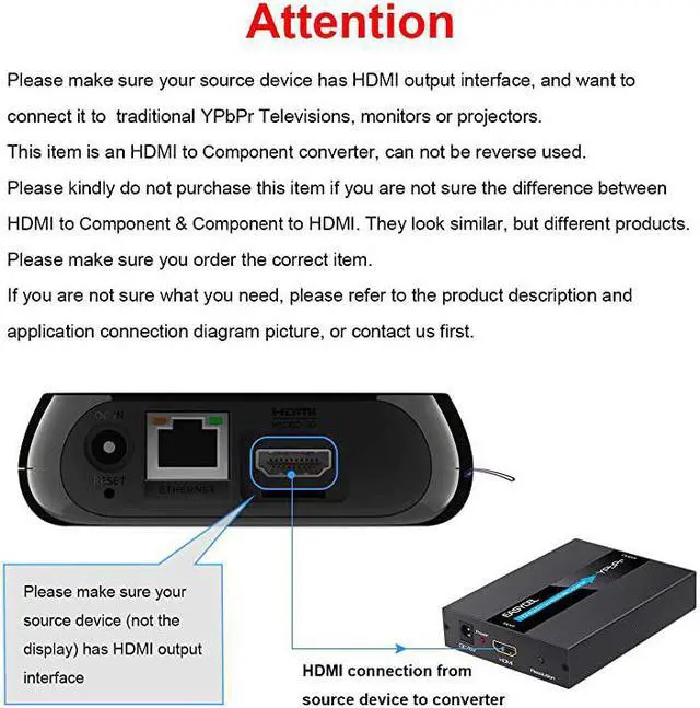 Alt view image 2 of 7 - HDMI to Component Converter  Aluminum 1080P HDMI to YPbPr HDMI to RGB 5RCA Scaler Converterwith Scaler Function HDMI Input to Component YPbPr Output Converter