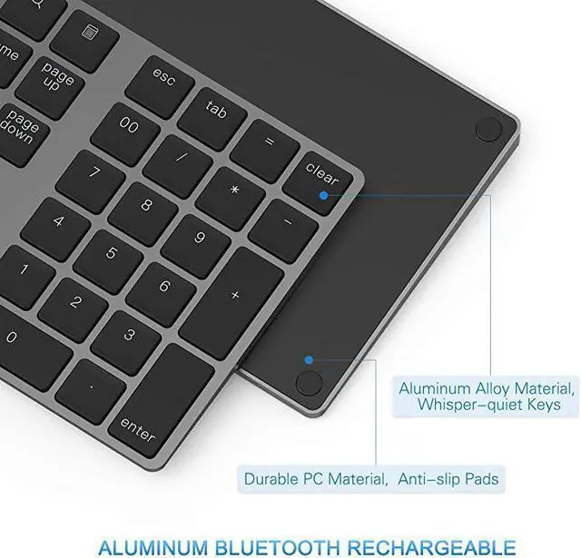 Alt view image 5 of 7 - Bluetooth Number Pad  Aluminum Rechargeable Wireless Numeric Keypad Slim 34Keys External Numpad Keyboard Data Entry Compatible for Macbook MacBook AirPro iMac Windows Laptop Surface Pro etc
