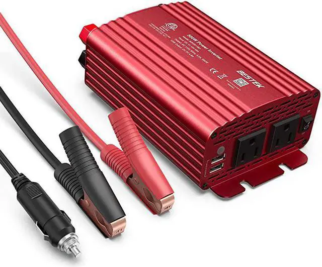 Main image of 500W Power Inverter DC 12V to 110V AC Converter with Alligator Battery Clamp 48A Dual USB Car Charger ETL Listed