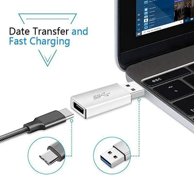 Alt view image 4 of 7 - USB 3.1 Type C Female to USB A Male Adapter (2 Pack), Type A to C USB 3.1 Female to USB A Female Adapter Converter Support Data Sync and Charging