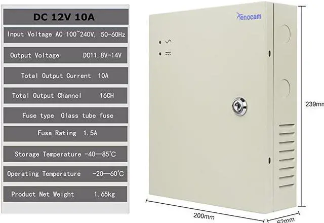 Alt view image 4 of 7 - 16 Channel Port 12V DC 10 Amp Amper with Glass Fuse Distributed Power Supply Box for CCTV DVR Security System and Camera or IP Cameras