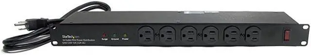 Main image of com 16 Outlet Horizontal 1U Rack Mount PDU Power Strip for Network Server Racks Surge Protection 120V15A 6ft Power Cord RKPW161915