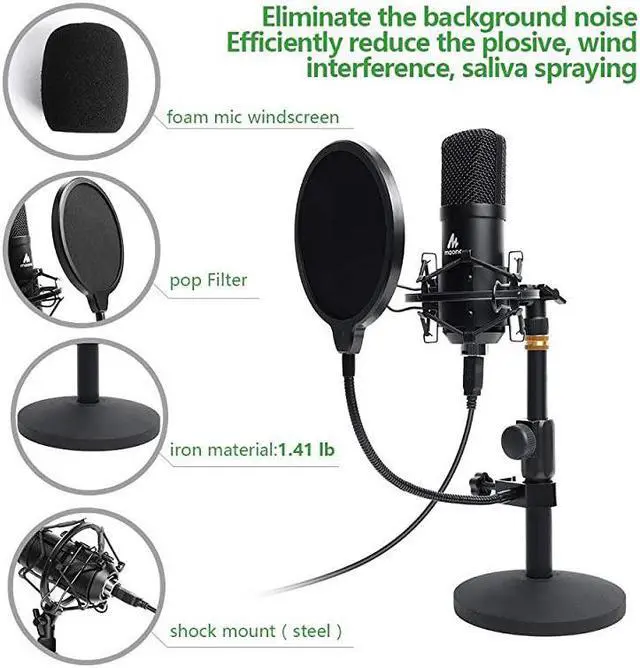 Alt view image 4 of 7 - USB Microphone Kit 192KHZ24BIT  AUA04T PC Condenser Podcast Streaming Cardioid Mic Plug Play for Computer YouTube Gaming Recording