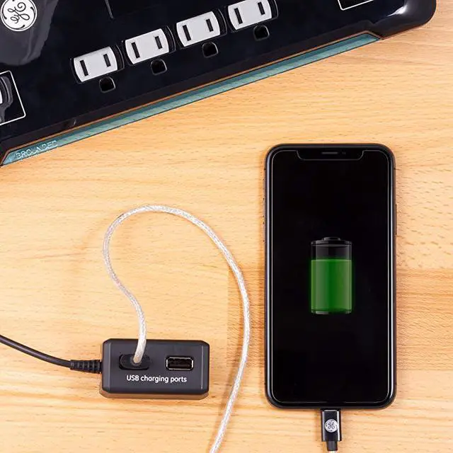 Alt view image 6 of 7 - UltraPro 12 Outlet Sur Protector, Tethered 2 USB Ports, 8 Ft Power Cord, 4320 Joules, Flat Plug, Power Filter, Circuit Breaker, Warranty, UL Listed, Black, 11824