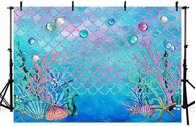 7x5ft Under The Sea Blue Photography Backdrop Props Ocean Mermaid Theme  Girl Birthday Party Decor Pearls Starfish Shell Ocean Baby Shower Photo  Studio Background Banner for Party Supplies 