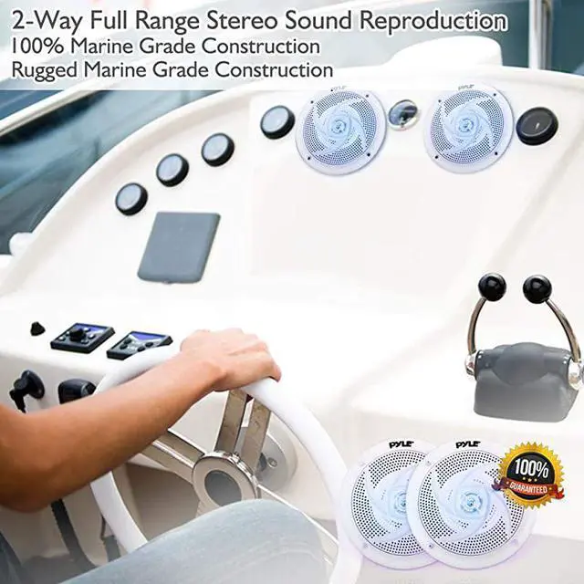 Alt view image 6 of 7 - LowProfile Waterproof Marine Speakers 240W 65 Inch 2 Way 1 Pair Slim Style Waterproof Weather Resistant Outdoor Audio Stereo Sound System wBlue Illuminating LED Lights  White