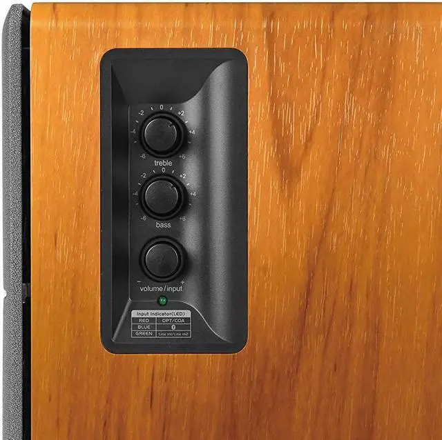 Alt view image 4 of 7 - R1280DB Powered Bluetooth Bookshelf Speakers Optical Input Wireless Studio Monitors 4 Inch Near Field Speaker 42w RMS Wood Grain