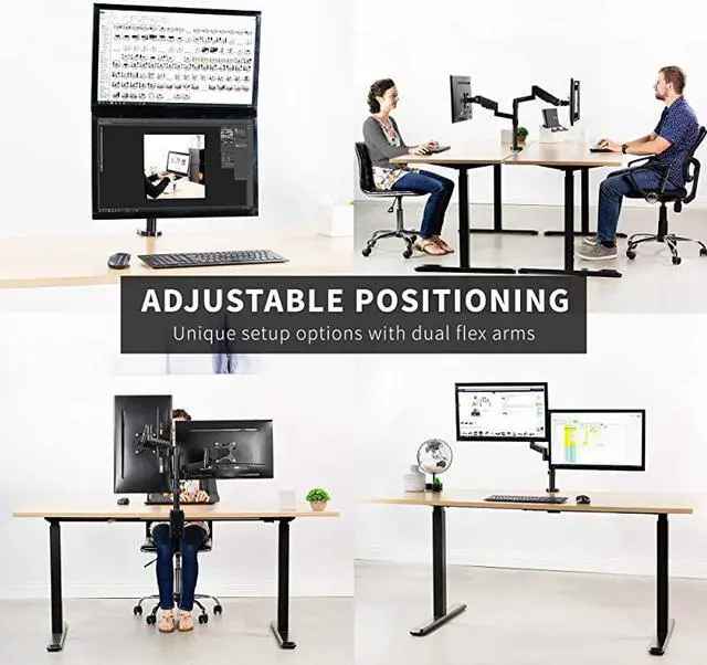 Alt view image 7 of 7 - Dual Monitor Arm Mount for 17 to 32 inch Screens Pneumatic Height Adjustment Full Articulating Tilt Swivel | Heavy Duty VESA Stand with Desk Cclamp and Grommet Option STANDV002K