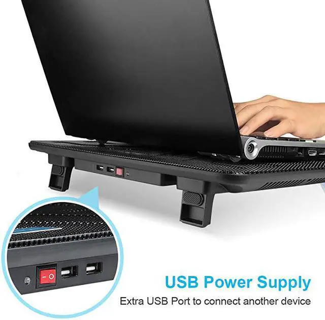 Alt view image 2 of 7 - Laptop Cooling Pad, Portable Slim Quiet USB Powered Laptop Notebook Cooler Cooling Pad Stand Chill Mat with 3 Blue LED Fans, Fits 12-17 Inches
