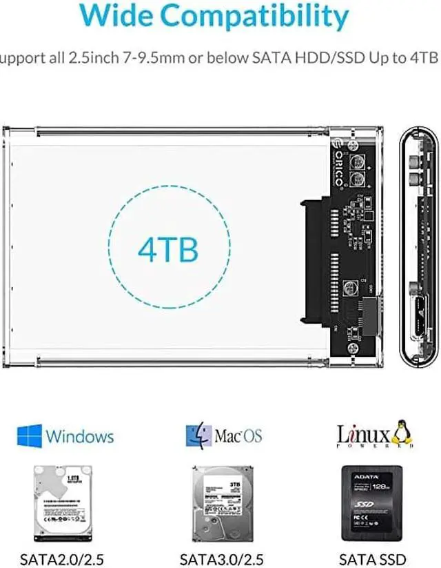 Alt view image 3 of 7 - 25 USB 3 External Hard Drive Enclosure USB30 to SATA Portable Clear Hard Disk Case for 25 inch 7mm 95mm SATA HDD SSD Support UASP SATA III Max 4TB ToolFree Design Clear