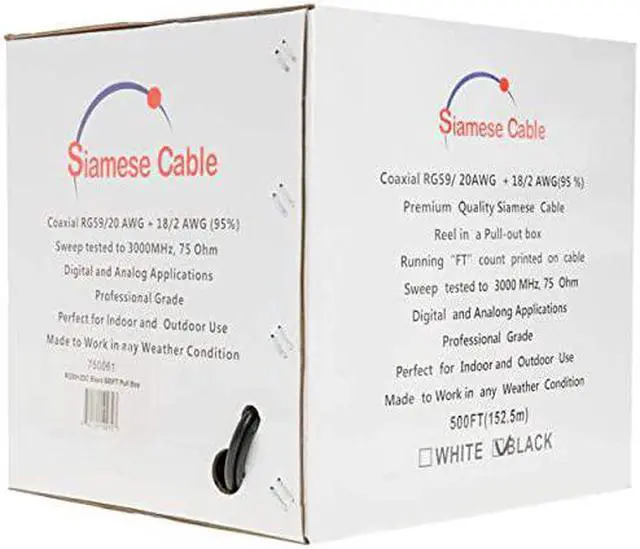 Alt view image 2 of 4 - Black Bulk Siamese RG59U Cable 20AWG + 182AWG 95 Shielding CCTV Video Wire Black