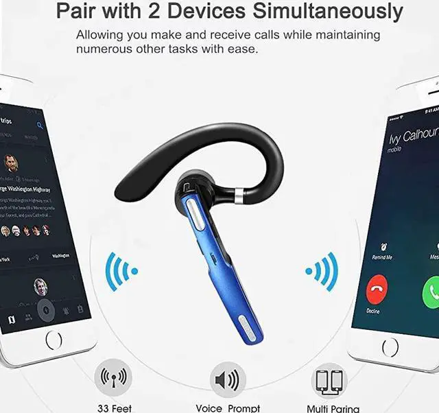 Alt view image 5 of 7 - Bluetooth Headset V42 Wireless Bluetooth Earpiece HandsFree Earphones with Noise Cancellation Mic for DrivingBusinessOfficeHome Compatible with iPhone and Android Cell Phones