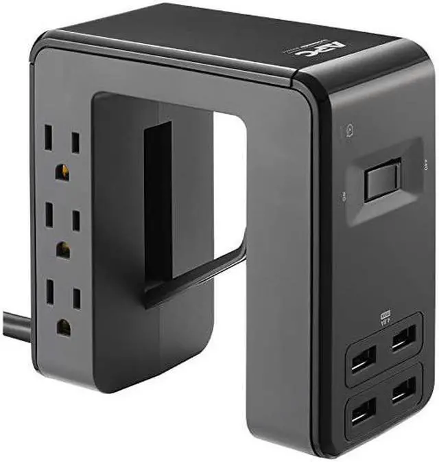 Alt view image 2 of 7 - Desk Mount Power Station PE6U4 UShaped Surge Protector with USB Ports 4 Desk Clamp 6 Outlet 1080 Joules Black