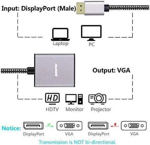 Alt view image 6 of 6 - DisplayPort to VGA  DisplayPort to VGA Adapter Male to Female GoldPlated Adapter
