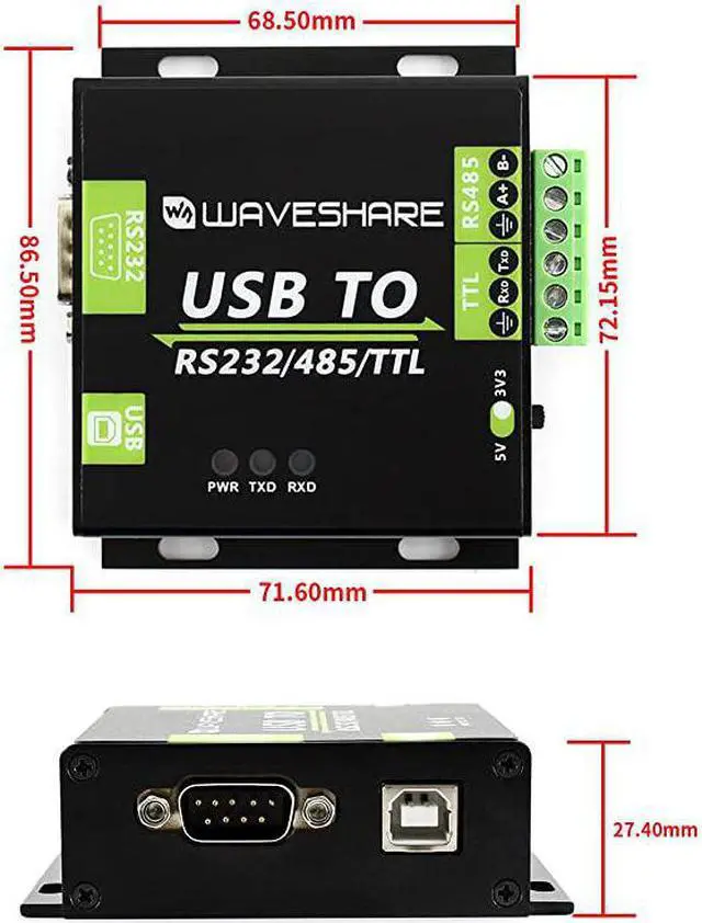 Alt view image 7 of 7 - USB to RS232 RS485 TTL Industrial Isolated Converter with Original FT232RL Embedded Protection Circuits and Aluminium Alloy Enclosure for Industrial Control Equipments
