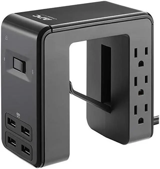 Main image of Desk Mount Power Station PE6U4 UShaped Surge Protector with USB Ports 4 Desk Clamp 6 Outlet 1080 Joules Black