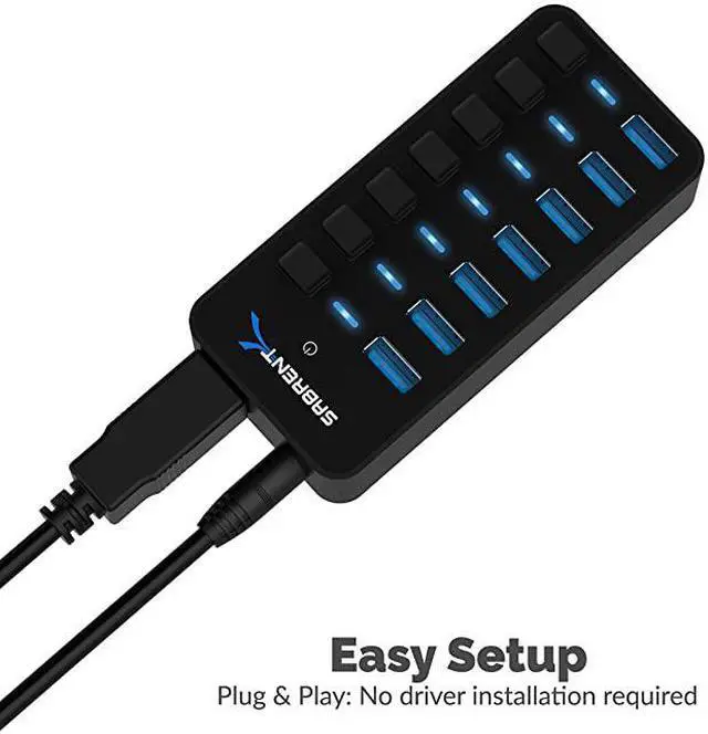 Alt view image 3 of 7 - 36W 7Port USB 30 Hub with Individual Power Switches and LEDs Includes 36W 12V3A Power Adapter HBBUP7