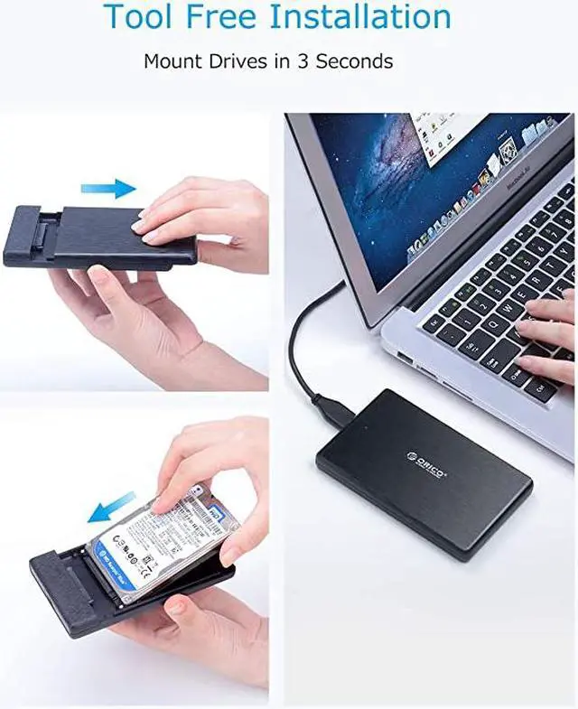 Alt view image 4 of 7 - USB30 to SATA III 25 External Hard Drive Enclosure for 7mm and 95mm 25 Inch SATA HDDSSD Tool Free UASP Supported Black2189U3