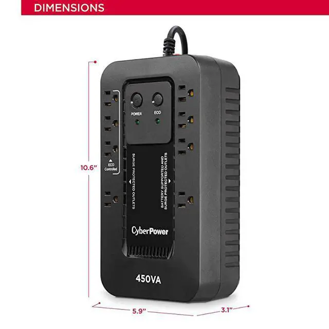 Alt view image 5 of 7 - EC450G Ecologic Battery Backup Surge Protector UPS System 450VA260W 8 Outlets ECO Mode Compact Uninterruptible Power Supply