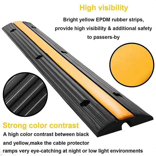 Alt view image 5 of 7 - 4 Pack 1Channel Rubber Cable Protector Ramp Traffic Speed Bump 18000lbs Capacity Heavy Duty Cable Protective Cover Ramp Driveway Hose Cord Track Protector Wires Concealer for Garage Parking