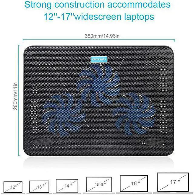 Alt view image 5 of 7 - Laptop Cooling Pad, Portable Slim Quiet USB Powered Laptop Notebook Cooler Cooling Pad Stand Chill Mat with 3 Blue LED Fans, Fits 12-17 Inches