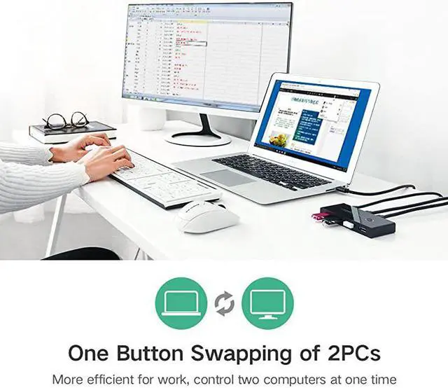 Alt view image 3 of 7 - USB 30 Sharing Switch Selector 4 Port 2 Computers Peripheral Switcher Adapter Hub for PC Printer Scanner Mouse Keyboard with One Button Swapping and 2 Pack USB Male Cable