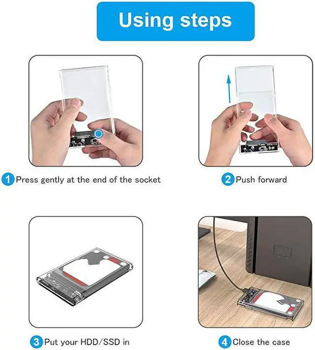 Alt view image 5 of 7 - USB C SSD Enclosure 2.5 inch External Hard Drive Case Type C to SATA with 2 USB 3.1 Cables High Speed 5Gbps Compatible with WD/Seagate 7mm and 9.5mm HDD Support UASP Up to 2TB