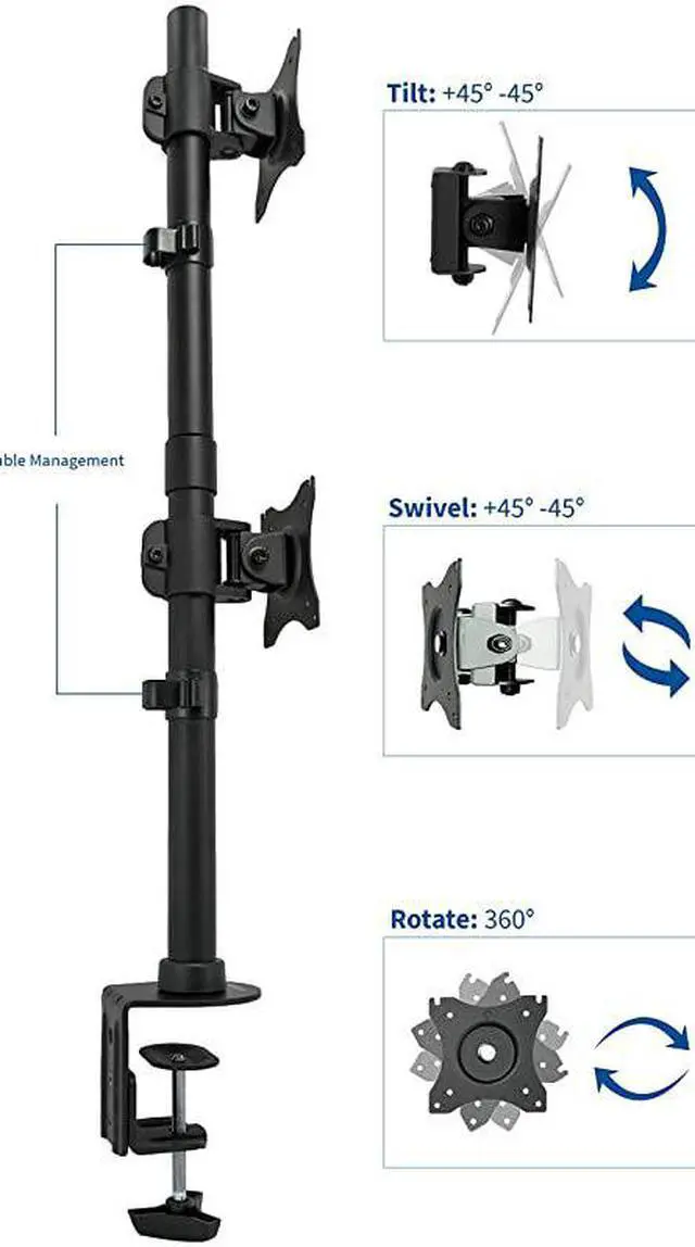 Alt view image 3 of 7 - Dual Computer Monitor Desk Mount Stand Vertical Array for 2 Screens up to 27 inches STANDV002R