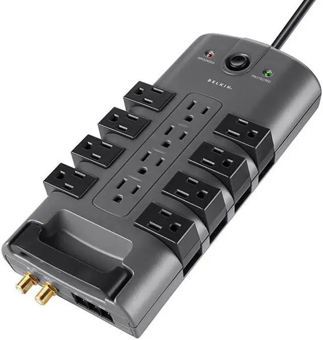 Alt view image 3 of 6 - Surge Power Strip Protector - 8 Rotating & 4 Stationary AC Multiple Outlets - 8 ft Long Heavy Duty Extension Cord Flat Pivot Plug for Home, Office, Travel, Desktop & Charging Brick, 4320 Joules