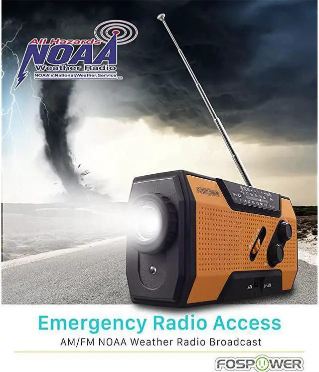 Alt view image 3 of 7 - Emergency Solar Hand Crank Portable Radio NOAA Weather Radio for Household and Outdoor Emergency with AMFM LED Flashlight Reading Lamp 2000mAh Power Bank USB Charger and SOS Alarm
