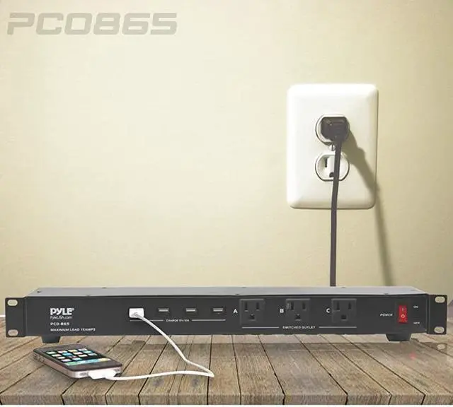 Alt view image 5 of 5 - 19 Outlet 1U 19quot Rackmount PDU Power Distribution Supply Center Conditioner Strip Unit Surge Protector 15 Amp Circuit Breaker 4 USB Multi Device Charge Ports 15FT Cord PCO865