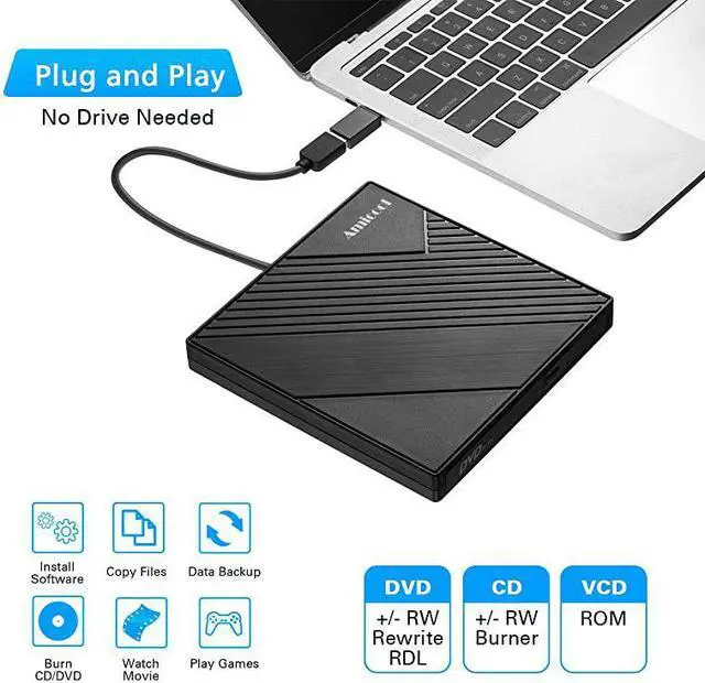 Alt view image 2 of 7 - External DVD Drive USB 30 USB C CD Burner  CDDVD +RW Optical DriveSlim Portable DVD CD ROM Rewriter Writer Duplicator for Laptop Desktop PC Windows 1087 MacBook Mac Linux OS Apple BLACK