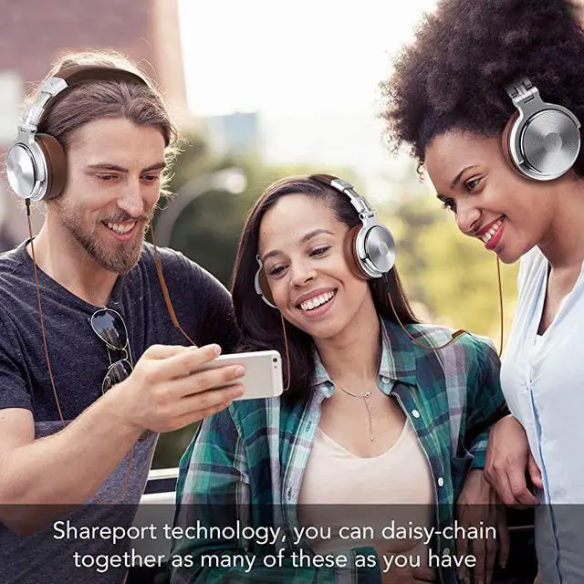 Alt view image 6 of 7 - Ear Headphone Wired Premium Stereo Sound Headsets with 50mm Driver Foldable Comfortable Headphones with Protein Earmuffs and Shareport for Recording Monitoring Podcast PC TV with Mic Silver