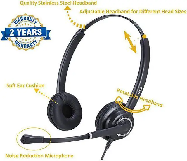 Alt view image 2 of 6 - Phone Headset for Office Landline Phones Call Center Telephone Headset with Noise Cancelling Microphone for Plantronics T10 Avaya 1408 Aastra Fanvil Polycom Nortel Gigaset 3Com etc
