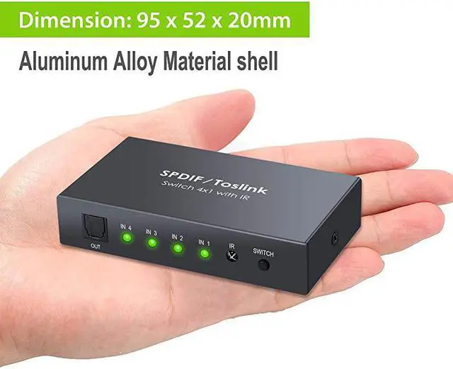 Alt view image 6 of 7 - Digital Toslink Optical 4x1 Switch with 3ft Optical Cable and IR Remote Control Aluminum Alloy Digital Audio SPDIF Toslink Optical Fiber Switcher 4 in 1 Out for PS3 Xbox BlueRay DVD HDTV