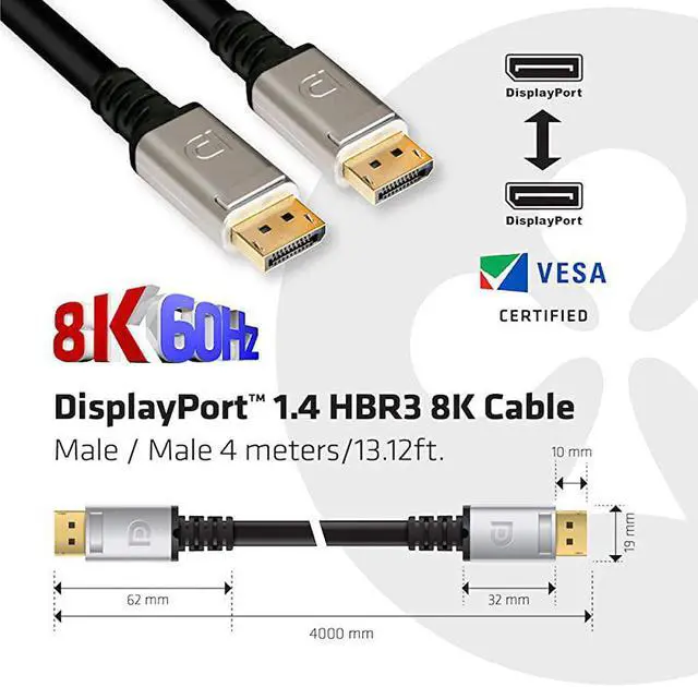 Alt view image 4 of 7 - CAC1069 DisplayPort to DisplayPort 14HBR3 Cable DP 14 8K 60Hz 4m1312 24AWG Black VESA Certified