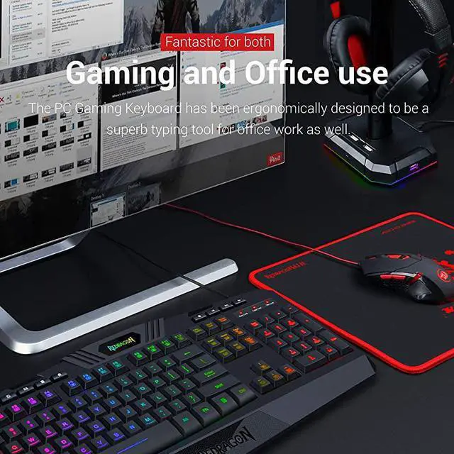 Alt view image 7 of 7 - S101 Wired Gaming Keyboard and Mouse Combo RGB Backlit Gaming Keyboard with Multimedia Keys Wrist Rest and Red Backlit Gaming Mouse 3200 DPI for Windows PC Gamers Black